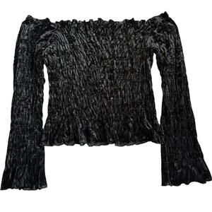 Planet Funk UK Black Crushed Velvet Smocked Top fits like an XL